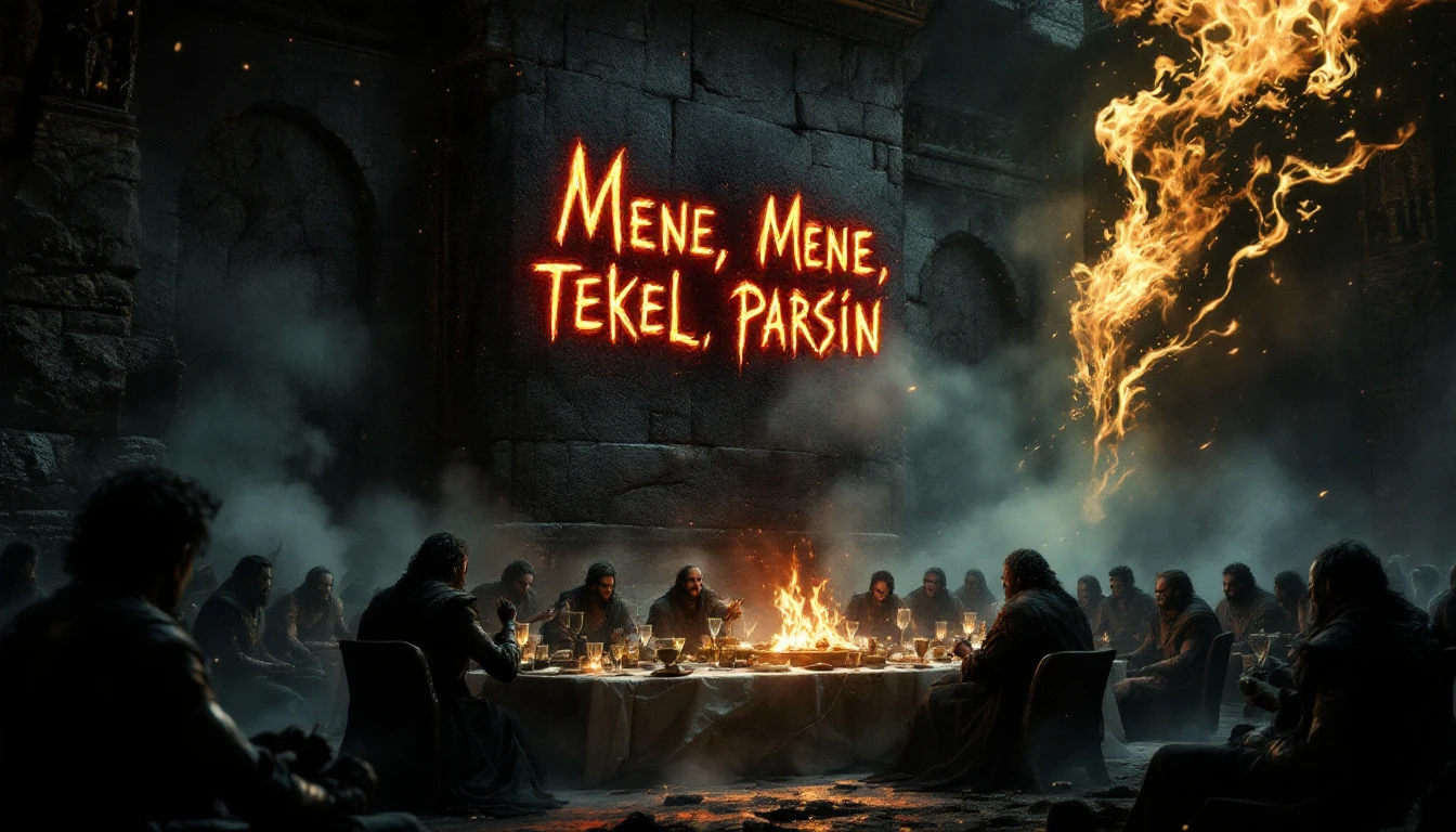 Belshazzar's feast in Babylon with the writing on the wall